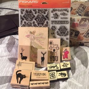 Rubber stamps and Fiskars clear stamps set
